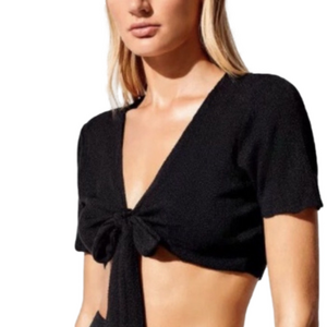 Solid & Striped Tie Front Knitted Crop Top Black Size Small New